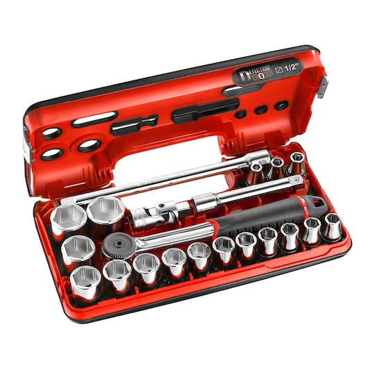 1/2 in. Socket Set, DBOX, Performance Round Head Ratchet (21 pc)
